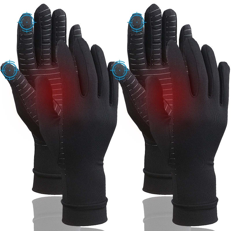 2 Pairs Full Finger Compression Gloves for Women Men Copper Arthritis Gloves for RheumatoidOsteoarthritisCarpal TunnelTendonitis Joint SwellingHand Pain Relief With Touchscreen Tips Medium